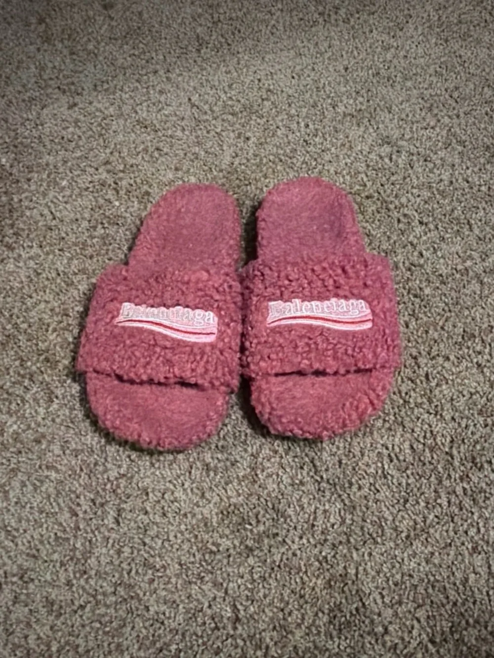 Balenciaga Kids Plush Sherpa Slide Sandals in Rose Pink